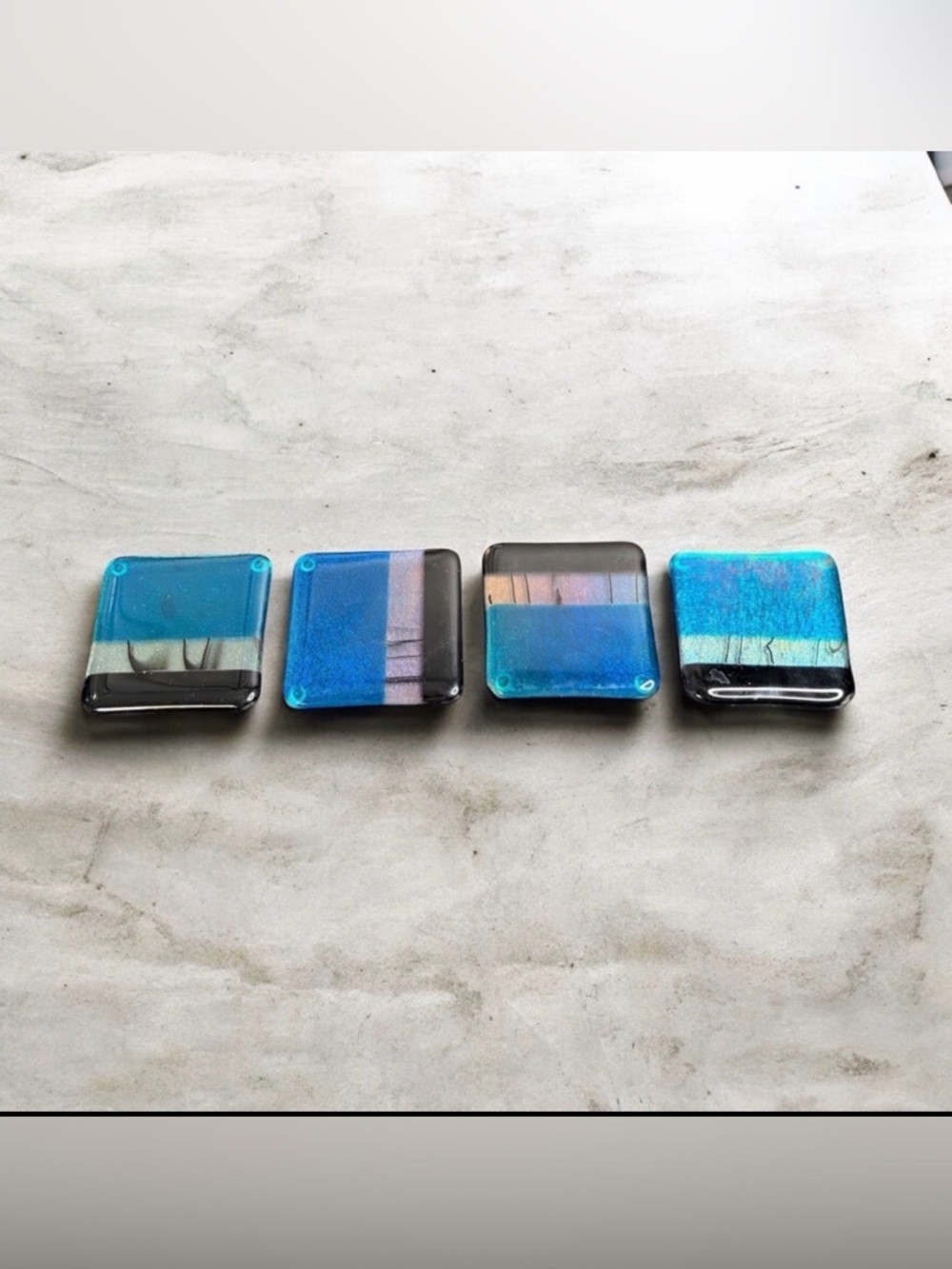 BLUE GLASS COASTERS | SET OF COASTAL DECOR DRINK MATS ARTISAN